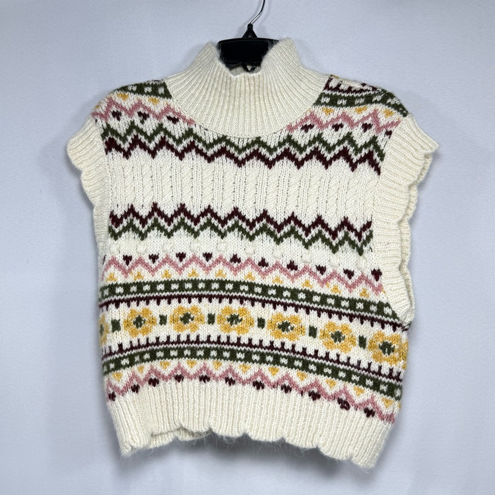 Fair Isle Anthropologie Ivory Multi Knit Sweater Vest Medium